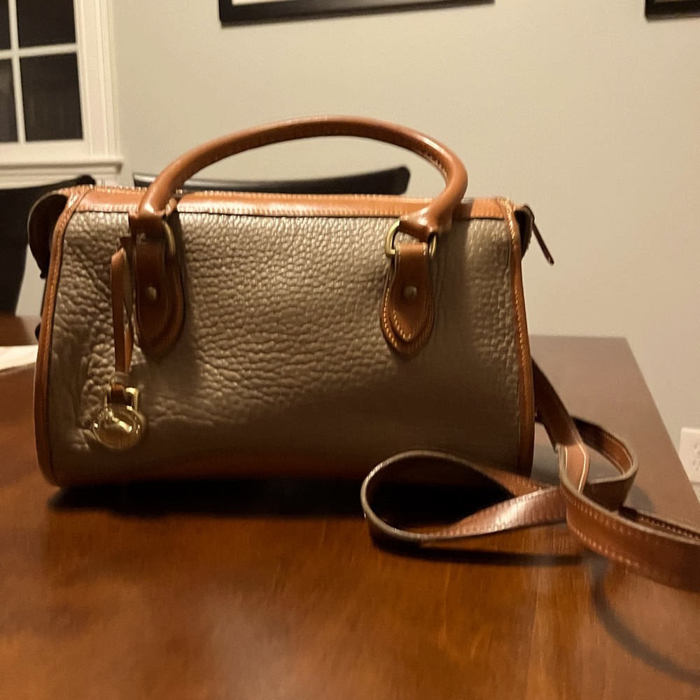 Vintage Dooney & Bourke All-Weather Leather Satchel Olive green and tan